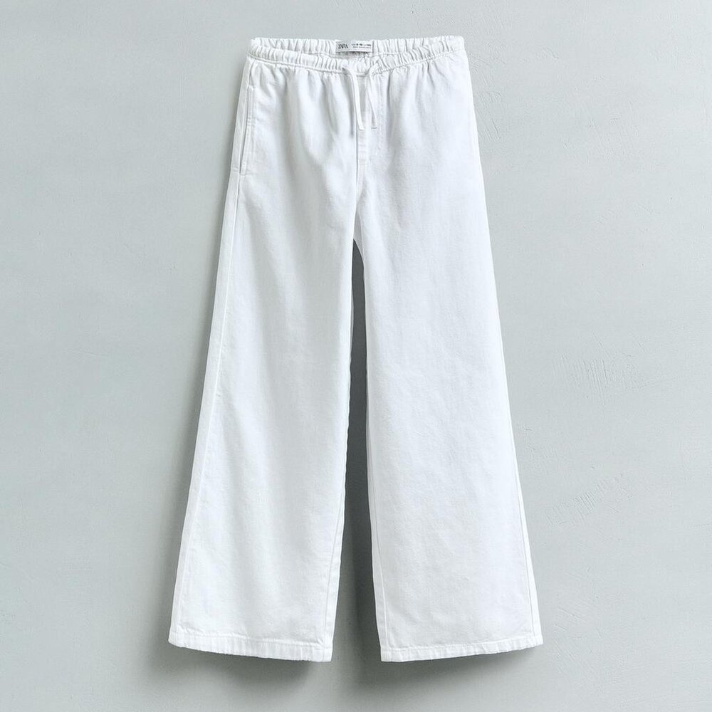 Zara Kids Girls Wide Leg Drawstring Cotton Jeans Pants 11-12